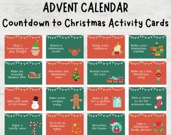 Christmas Advent Calendar Activity Cards, Countdown to Christmas, Printable Advent Activity Cards, Christmas Activities for Kids