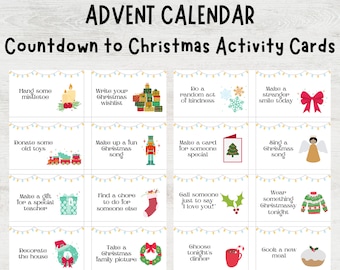 Christmas Advent Calendar Activity Cards, Countdown to Christmas, Printable Advent Activity Cards, Christmas Activities for Kids