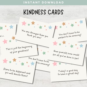 Cartes de gentillesse, Cartes d'encouragement, Message inspirant, Cartes pleine conscience, Notes de boîte à lunch, Citations sur la gentillesse, Cartes imprimables