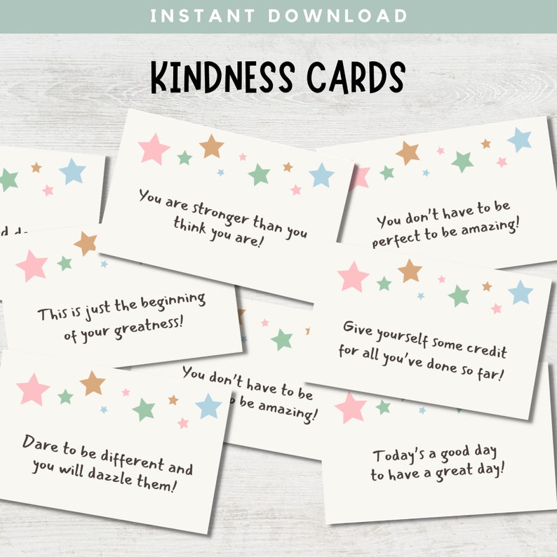 Kindness Cards, Encouragement Cards, Inspirational Message, Mindfulness Cards, Lunch Box Notes, Kindness Quotes, Printable Cards image 1