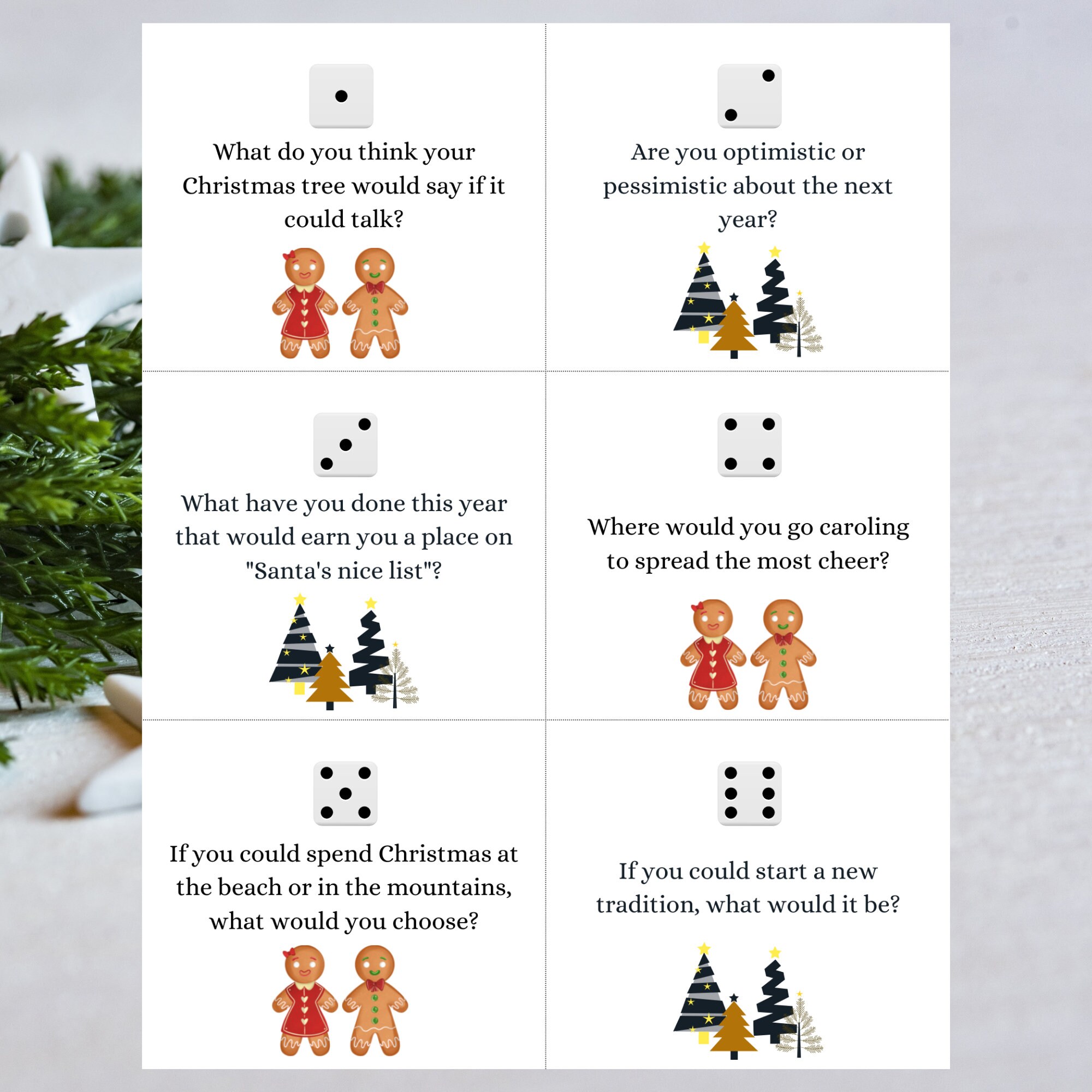 Christmas Dinner Game, Christmas Conversation Starter Cards, Dice Game ...