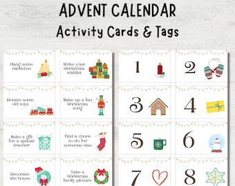 Christmas Advent Calendar Activity Cards, Number Tags, Countdown to Christmas, Printable Advent Activity Cards, Christmas Activity for Kids