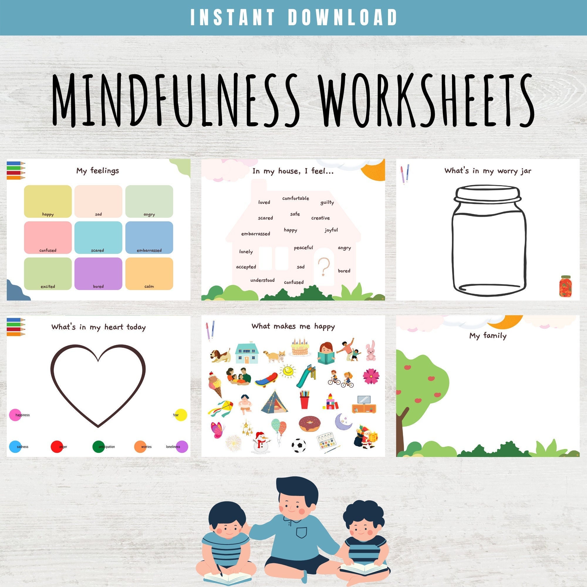 mindfulness worksheets for kids emotions activity for kids etsy