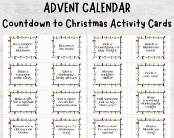 Christmas Advent Calendar Activity Cards, Countdown to Christmas, Printable Advent Activity Cards, Christmas Activities for Kids