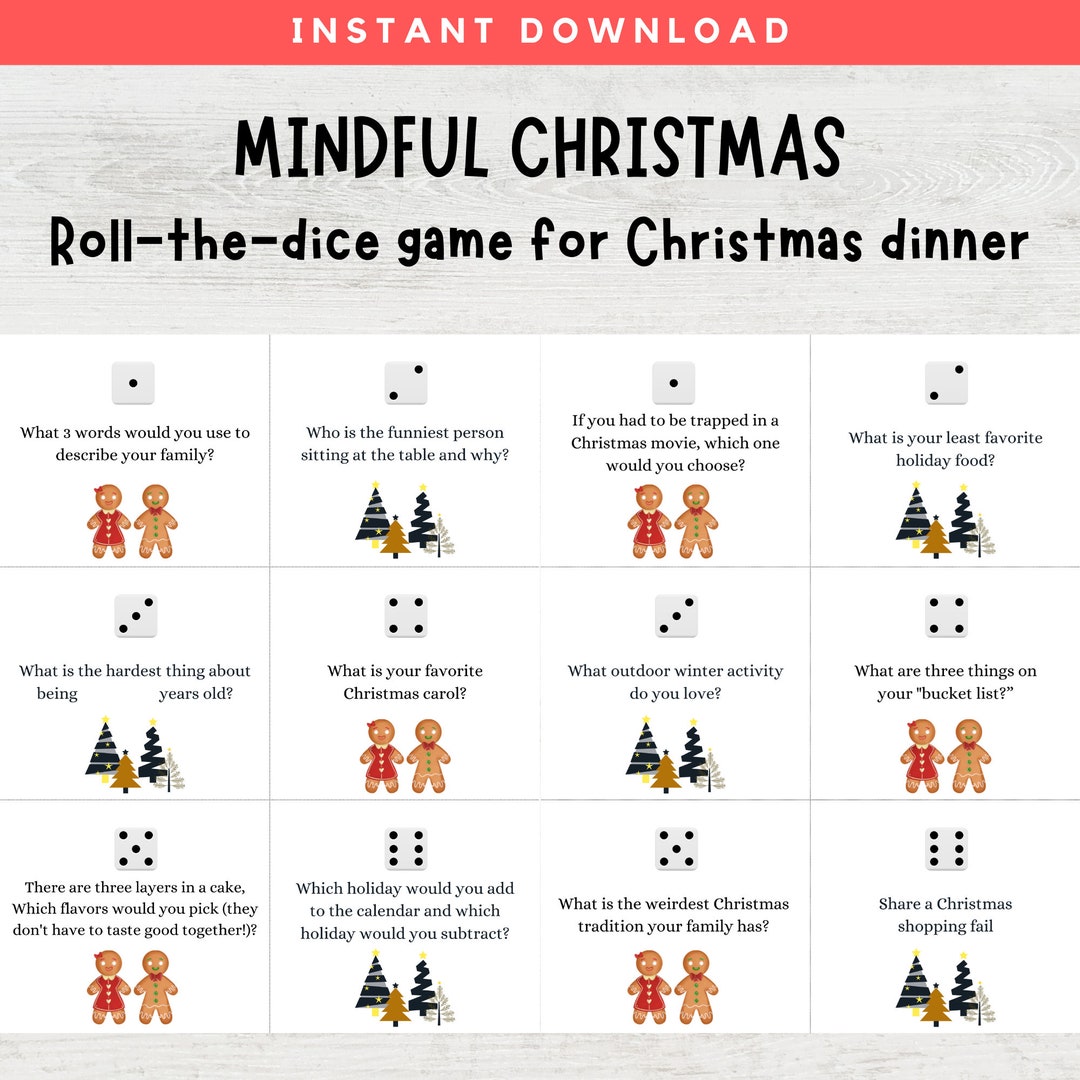 Christmas Dinner Game, Christmas Conversation Starter Cards, Dice Game