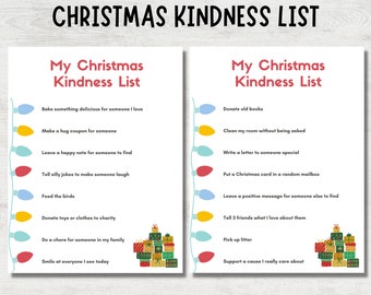 Christmas Kindness List for Kids, Kindness Challenge, Mindful Christmas Activities, Kindness Kids Activities, Winter Activities for Kids