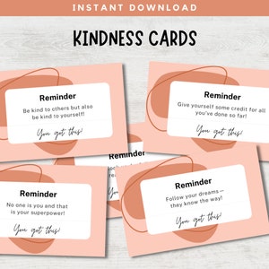Cartes de gentillesse, Cartes d'encouragement, Message inspirant, Cartes pleine conscience, Notes de boîte à lunch, Citations sur la gentillesse, Cartes imprimables