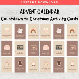 Mindfulness Weihnachts-Adventskalender Aktivitätskarten, Countdown für Weihnachten, druckbare Adventsaktivitätskarten, Weihnachtsaktivitäten