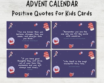 Christmas Advent Calendar Positive Quotes Cards, Countdown to Christmas, Printable Advent Cards, Inspirational Quotes for Kids