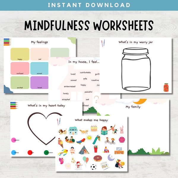 Mindfulness Worksheets for Kids, Emotions Activity for Kids, Printable Emotional Regulation for Kids, Calm Down Corner Kit, Instant Download