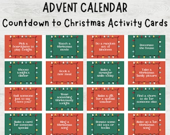 Christmas Advent Calendar Activity Cards, Countdown to Christmas, Printable Advent Activity Cards, Christmas Activities for Kids