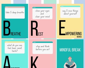 Mindful Break Cards for Kids | Calm Down Kit | SEL Activity | Teacher Resource | Classroom Printable