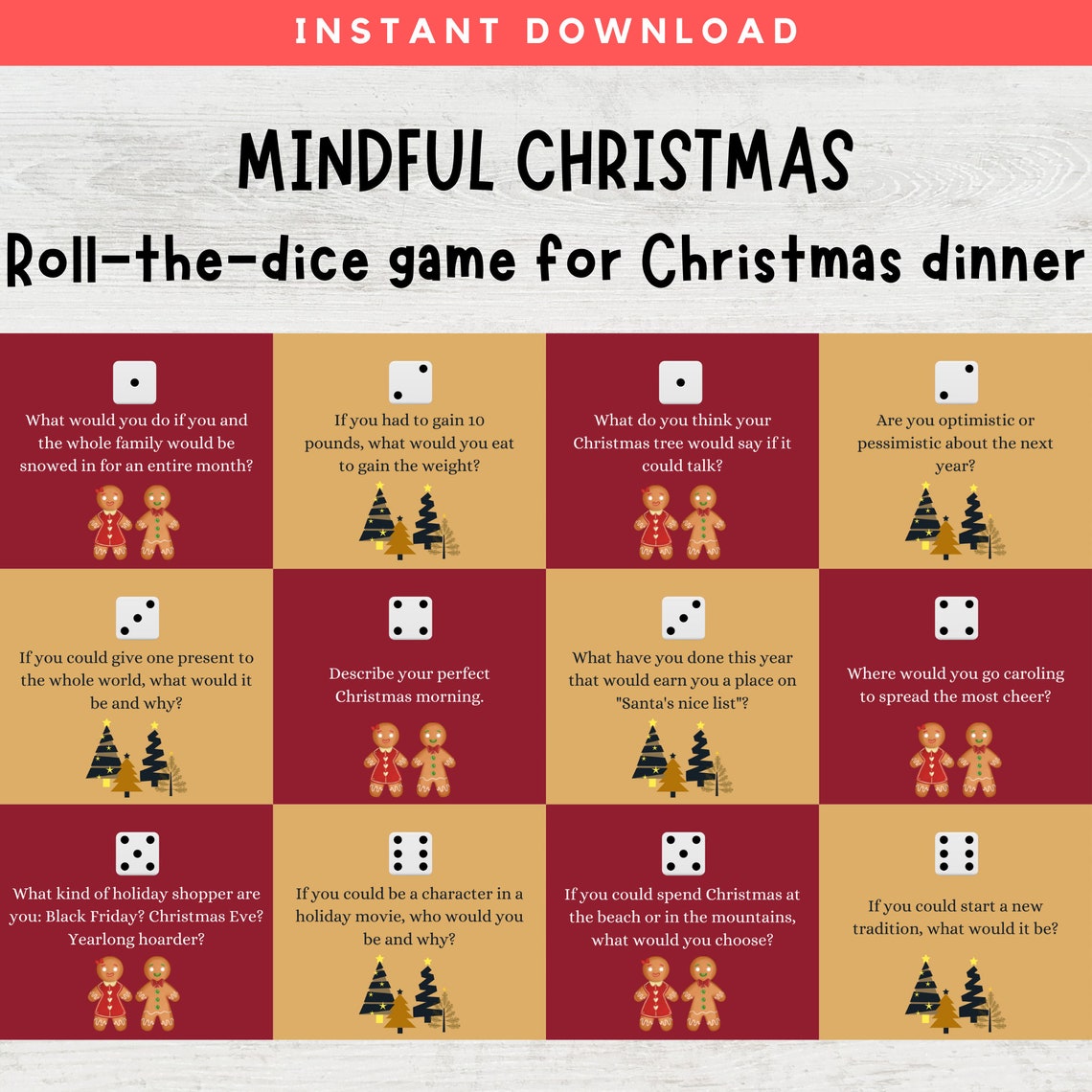 Christmas Dinner Game, Christmas Conversation Starter Cards, Dice Game ...