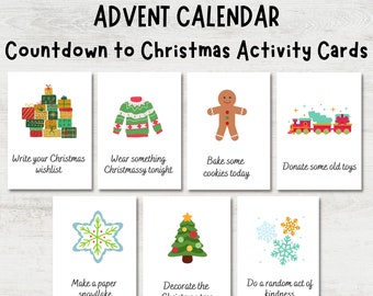 Christmas Advent Calendar Activity Cards, Countdown to Christmas, Printable Advent Activity Cards, Christmas Activities for Kids