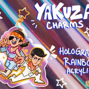 Yakuza Holographic Rainbow Keychain Charm Kiryu Kazuma Majima Goro