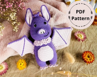 Amigurumi pattern, Bertie the Bat, crochet pattern, English, DIY toy, Halloween crochet pattern, Halloween amigurumi