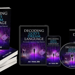 May include: A stack of books with a purple cover and the title "Decoding God's Dream Language" in white text. The book is available in multiple formats, including a physical book, an e-book, and an audiobook.