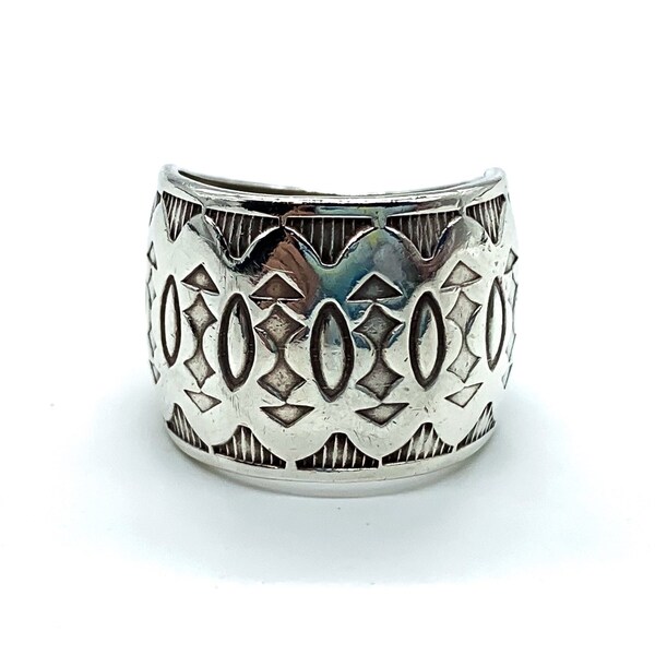 Vintage Native American Navajo Sterling Silver Tribal Patter Cigar Band Ring Size 6.5/ Native American Sterling Band Ring/ Sterling Ring