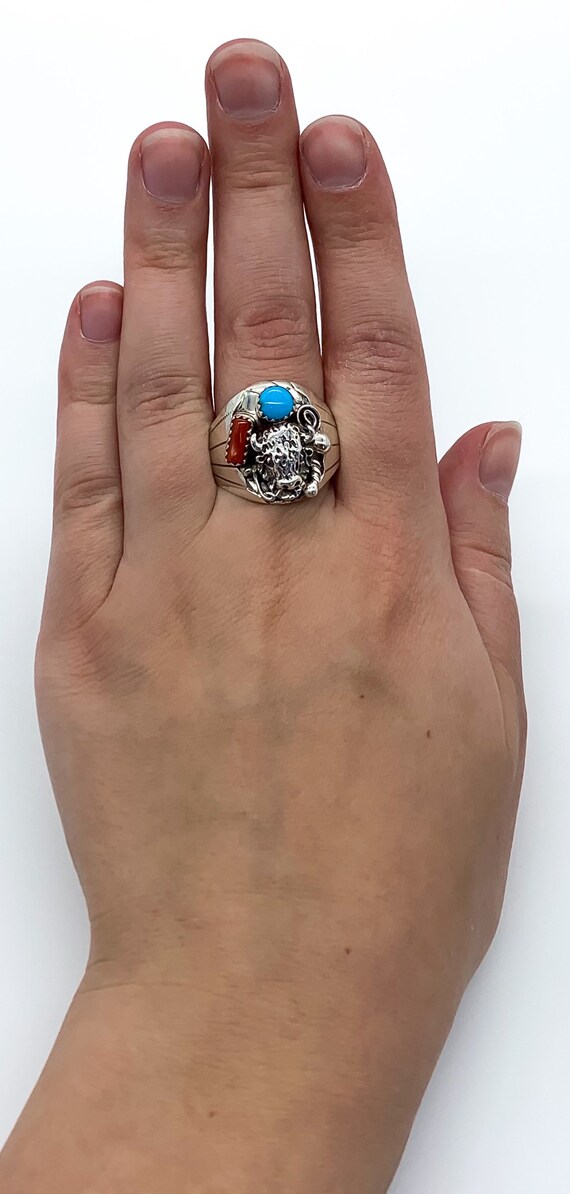 Native American Heavy Buffalo Turquoise Sterling Silver Buffalo Ring Native American Heavy Buffalo Turquoise Sterling Silver Buffalo Ring