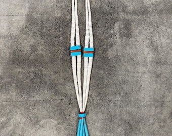Santo Domingo Pueblo/Native American Turquoise and Red Coral Jacal Necklace