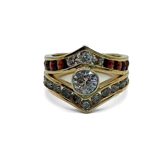Vintage 14k Yellow Gold Diamond & Garnet Ring Siz… - image 1