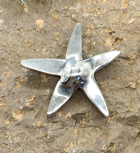 Vintage Artisan Heavy Sterling Silver StarFish Pi… - image 2