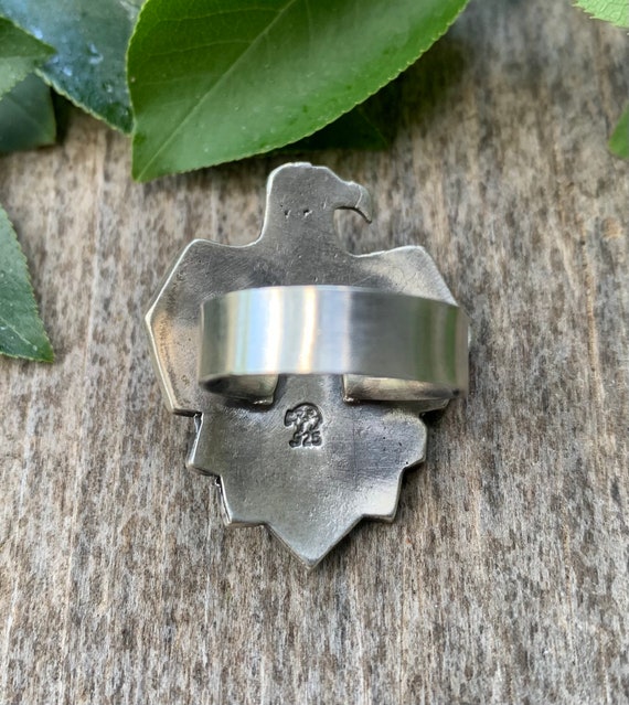 Vintage Navajo Sterling Silver Turquoise Thunderbird Ring, Size