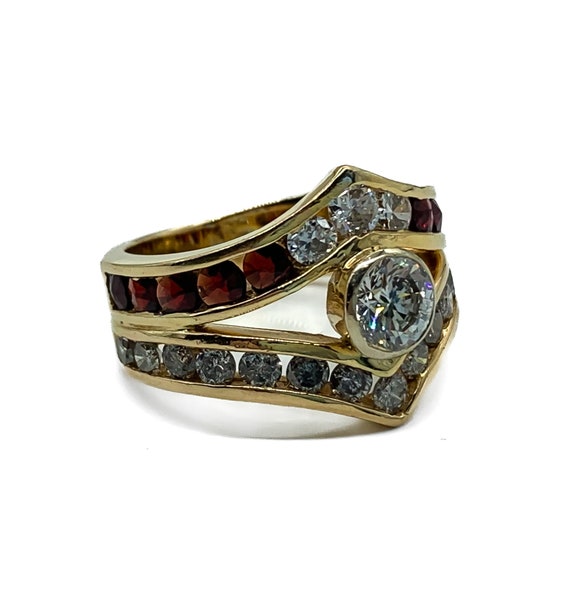 Vintage 14k Yellow Gold Diamond & Garnet Ring Siz… - image 2