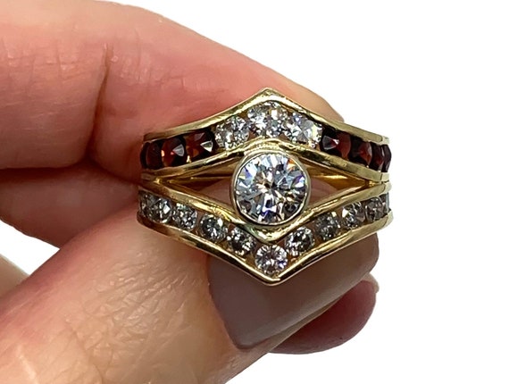 Vintage 14k Yellow Gold Diamond & Garnet Ring Siz… - image 6