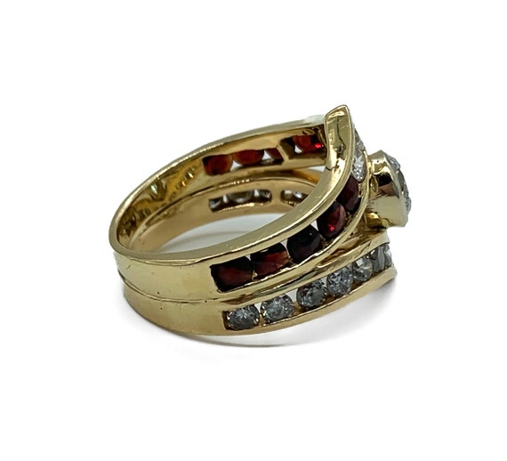 Vintage 14k Yellow Gold Diamond & Garnet Ring Siz… - image 4