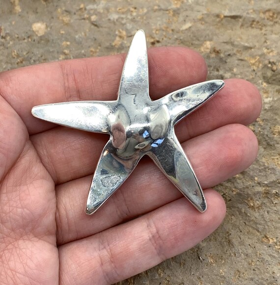Vintage Artisan Heavy Sterling Silver StarFish Pi… - image 4