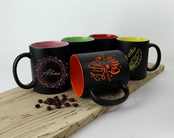 Tasse schwarz personalisiert / Kaffeebecher mit Gravur/ 350 ml