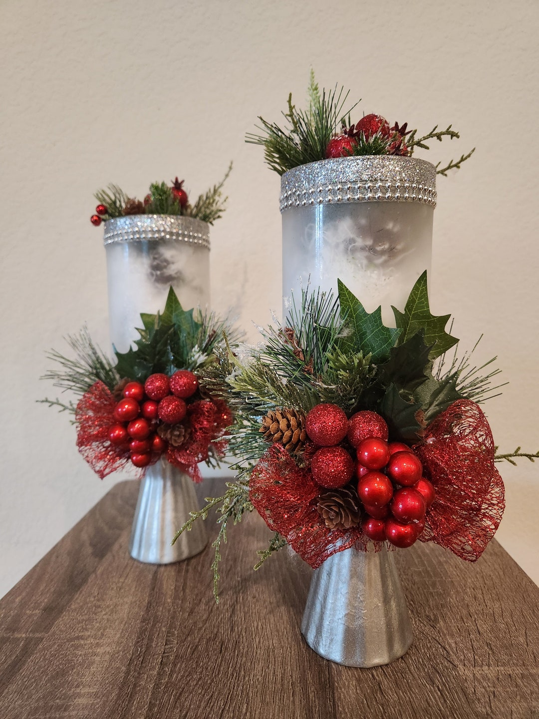2pc Christmas Pillar Decorations Etsy