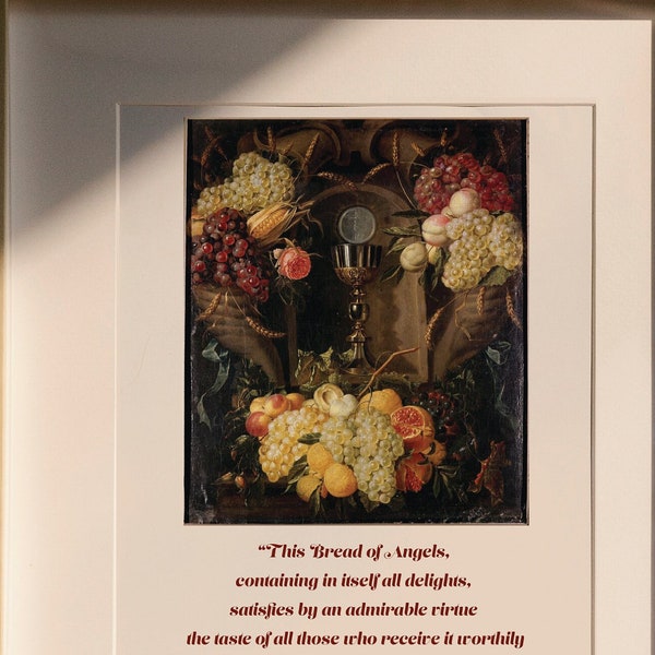 The Eucharist Bread of Angels Thomas Aquinas Quote Design Printable Catholic Decorative Image
