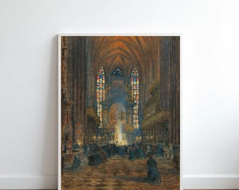 Katholische Vintage Illustration: Heilige Messe im Stephansdom (Digital Download) *KEINE K.I.*