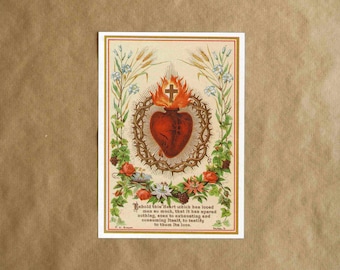 Vintage Sacred Heart Katholische Gebetskarte - Restauriert Digitaldruck (A4) *No A.I.*