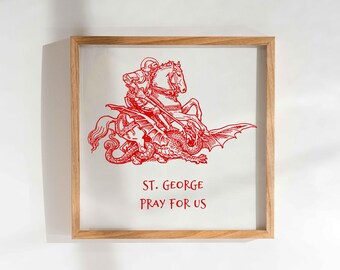 St. George und Drache Illustration, religiöser Kunstdruck (Digitaler Download) *Keine K.I.*