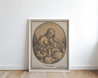 Jungfrau mit Kind Kunstdruck, Vintage Kunst Katholische Wohnkultur (Digital Download) * KEINE K.I. *