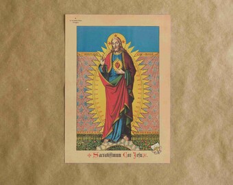 Vintage Sacred Heart Gebetskarte - katholischer Kunstdruck (Digital Download) *Keine künstliche künstliche Beschädigung*