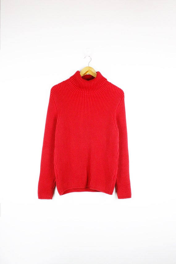 Mens Vintage Stone Island Red Ribbed Cotton Turtleneck Sweater Size M-L