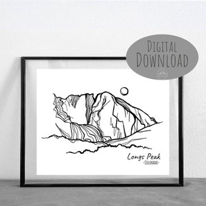 Longs Peak, Colorado Line Art || DIGITAL DOWNLOAD || Printable