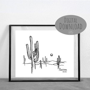 Tucson Arizona Desert Saguaro Cactus Line Art || DIGITAL DOWNLOAD || Printable