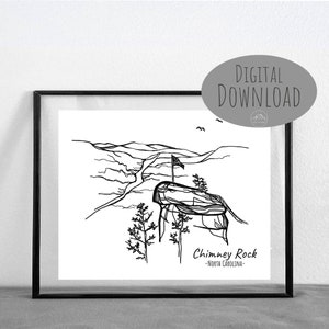 Chimney Rock North Carolina Line Art || DIGITAL DOWNLOAD || Printable
