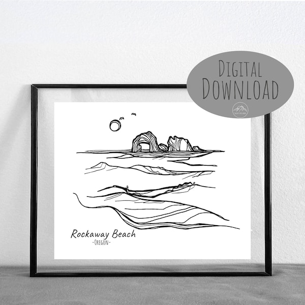 Rockaway Beach Oregon Line Art || DIGITAL DOWNLOAD || Printable