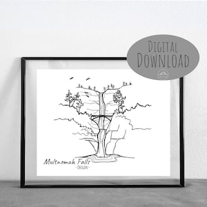 Multnomah Falls, Oregon Line Art || DIGITAL DOWNLOAD || Printable