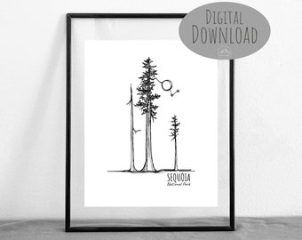 Sequoia National Park California Continuous Line Art || DIGITAL DOWNLOAD || Printable