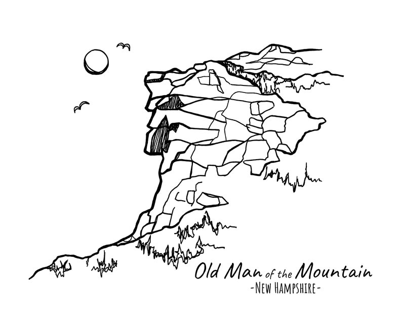 The Old Man of the Mountain, New Hampshire Line Art DIGITAL DOWNLOAD ...