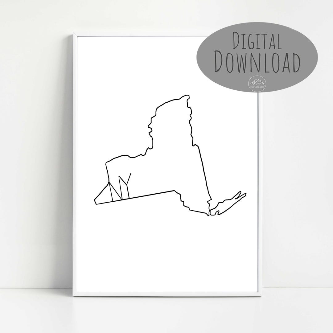 New York State Map Minimalistic Line Wall Art Coloring Page USA ...