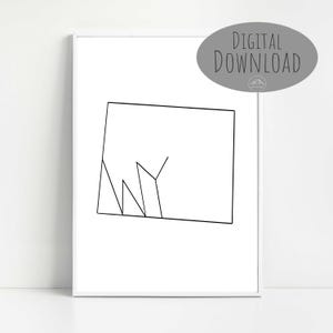 Carte de l'état du Wyoming, dessin au trait minimaliste USA || TÉLÉCHARGEMENT NUMÉRIQUE || Imprimable