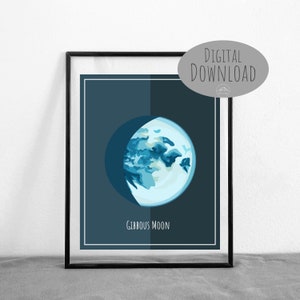 Gibbous Moon Phases Outer Space Digital Art Poster|| DIGITAL DOWNLOAD || Printable